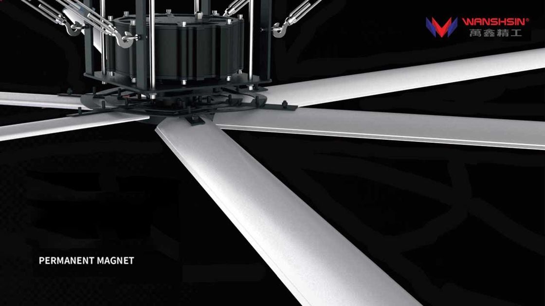 เส้นผ่านศูนย์กลางใบมีด 7.3 ม. พัดลม HVLS 24 ฟุตสำหรับคลังสินค้าเสียงรบกวนต่ำ 39 DB